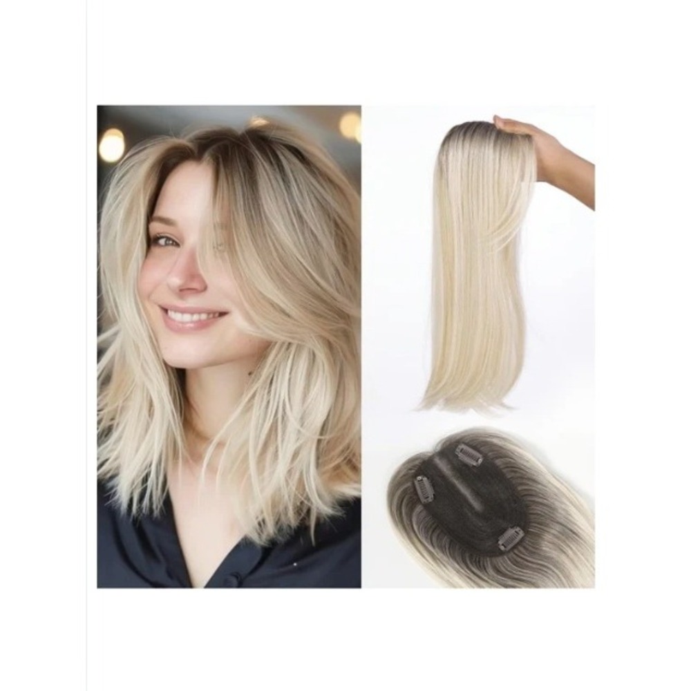 Starluck 14-Inch Ombre Blonde Layered Hair Topper Swiss Base Synthetic Semi-Wig